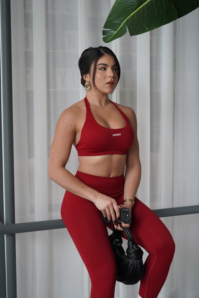 Cherry red sculpt halter top