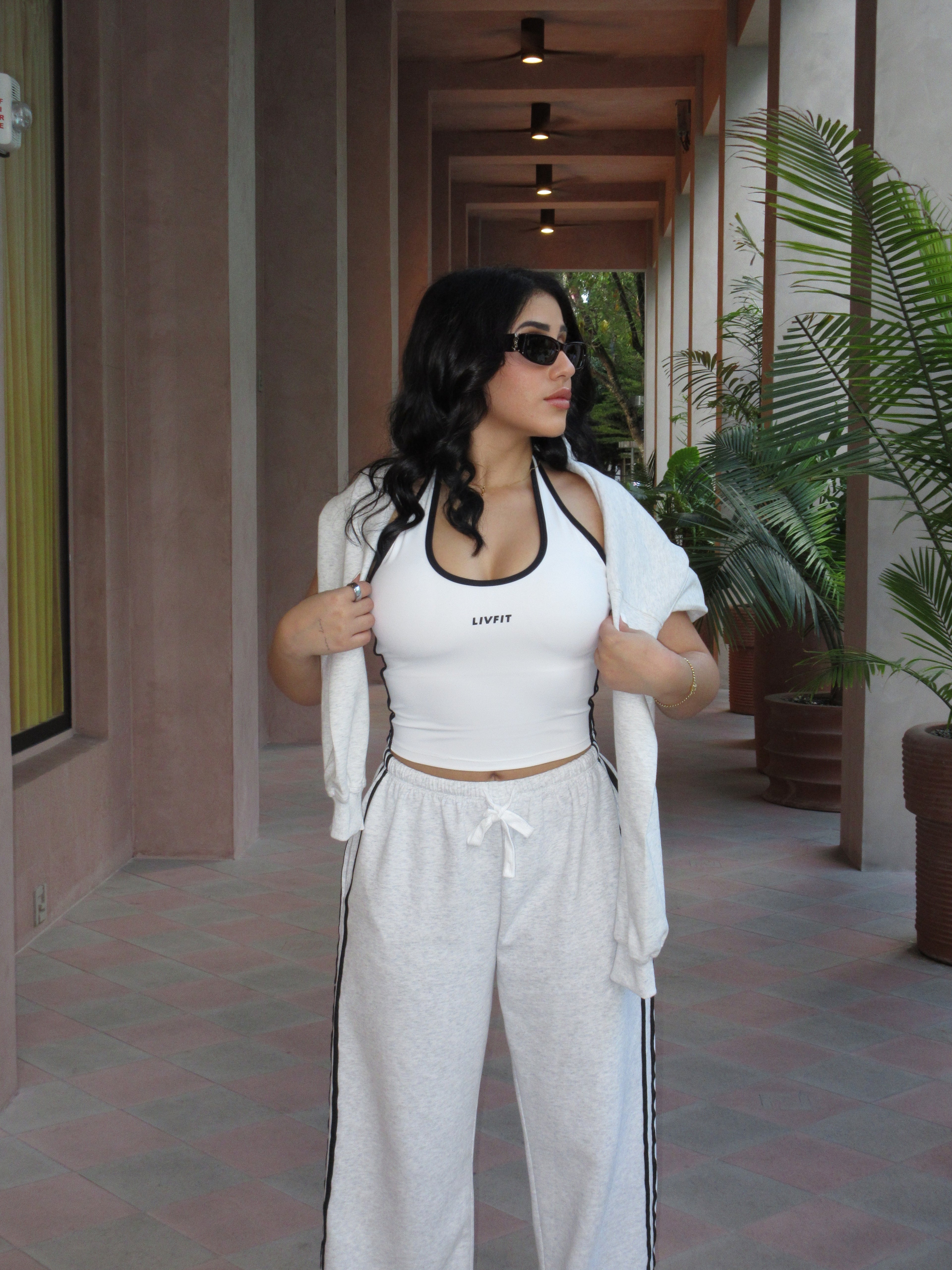 White/ Black striped halter top