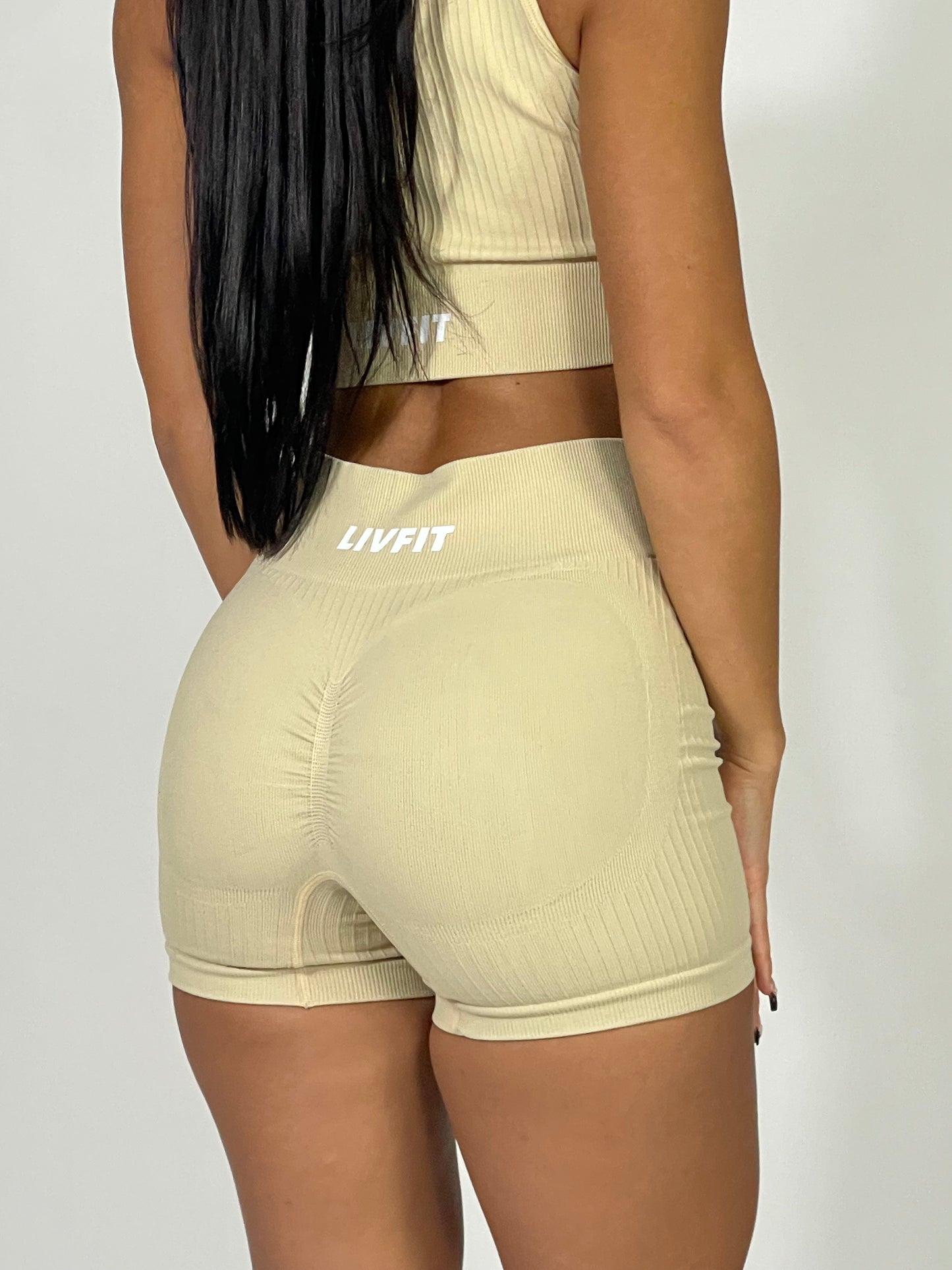 Nude Ribbed scrunch butt shorts